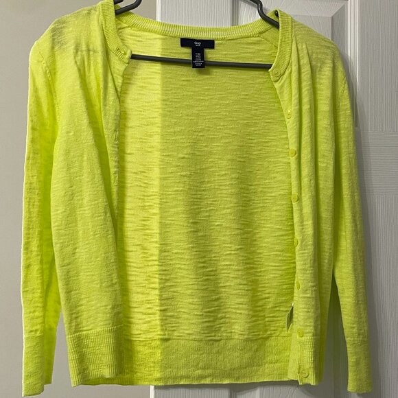 GAP Neon Yellow Green Button Up Cardigan - Size XS - Picture 1 of 3